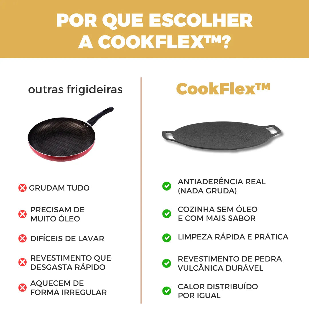 CookFlex™ – Frigideira de Pedra Vulcânica Antiaderente + Livro Digital com 30 Receitas Saudáveis e Rápidas para o Dia a Dia!