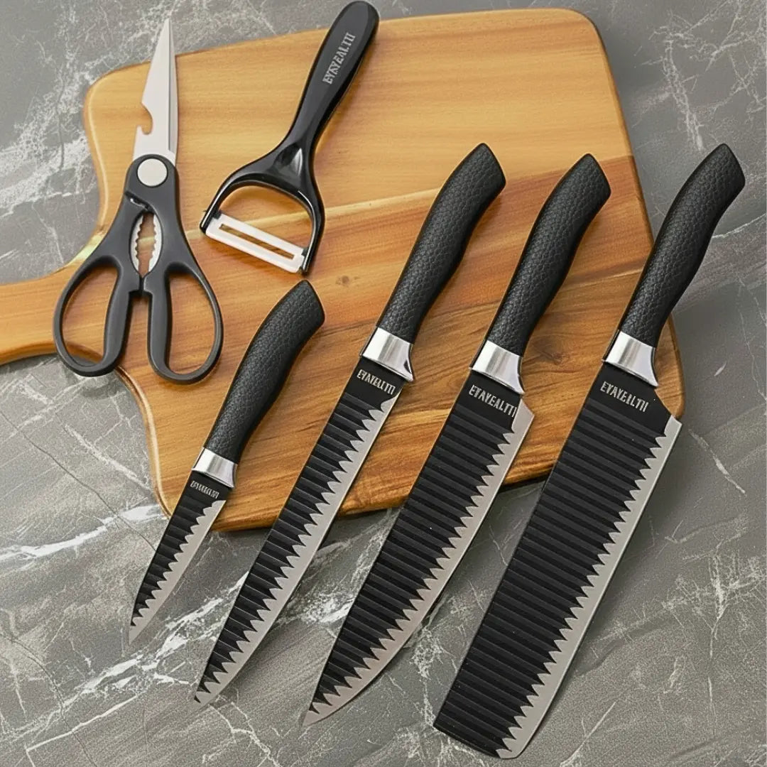 StonePro® - Kit Profissional com 4 Facas em Aço Carbono +2 Brindes: Tesoura e Descascador