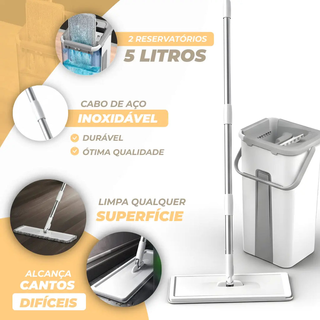 MaxClean® - Mop Mágico Profissional com Balde  - Lava, Seca e Tira o Pó  + 4 Refis de Brinde