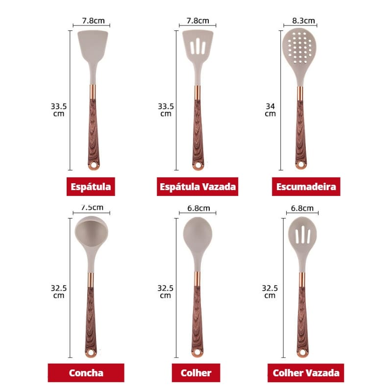 Kit Utensílios de Cozinha Silicone 10 Peças Com Organizador Rosé Elegance Home