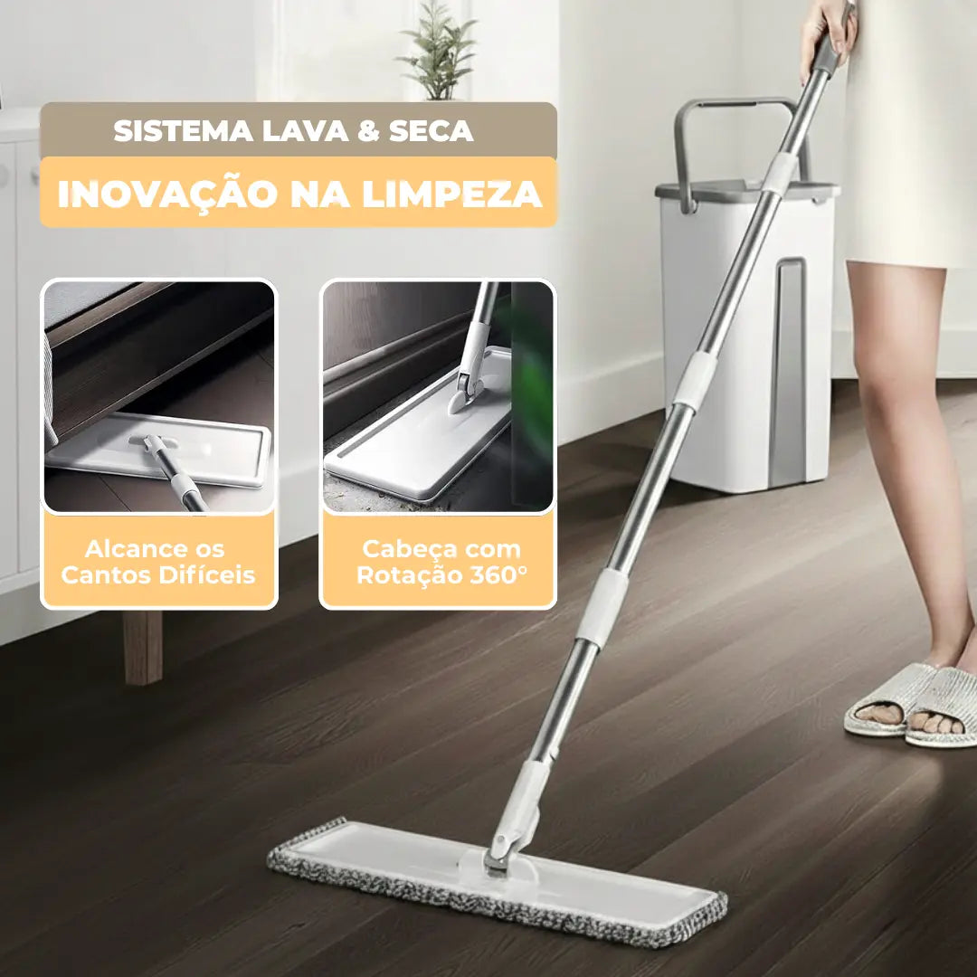 MaxClean® - Mop Mágico Profissional com Balde  - Lava, Seca e Tira o Pó  + 4 Refis de Brinde
