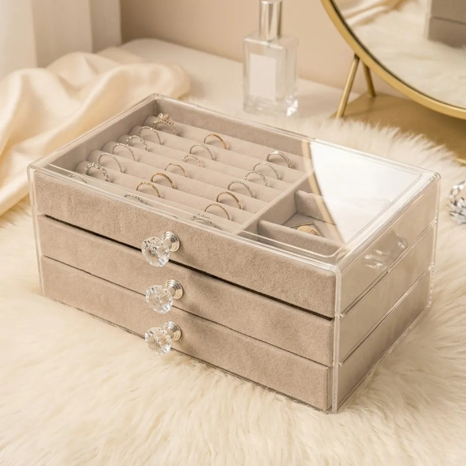 CrystalBox® – Organizador de Joias Premium com 3 Camadas (Protege, Organiza e Valoriza suas Peças) – Frete Grátis!