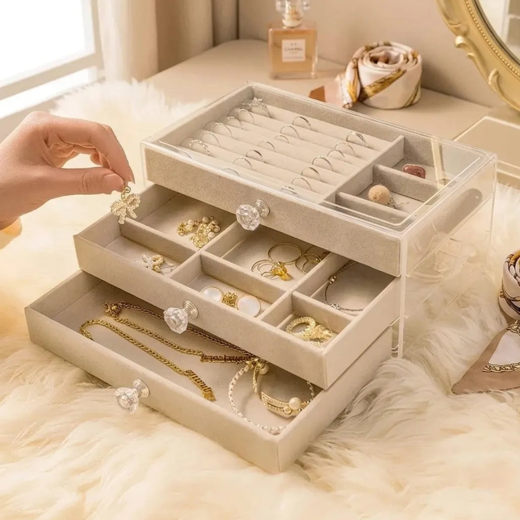 CrystalBox® – Organizador de Joias Premium com 3 Camadas (Protege, Organiza e Valoriza suas Peças) – Frete Grátis!