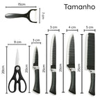 StonePro® - Kit Profissional com 4 Facas em Aço Carbono +2 Brindes: Tesoura e Descascador