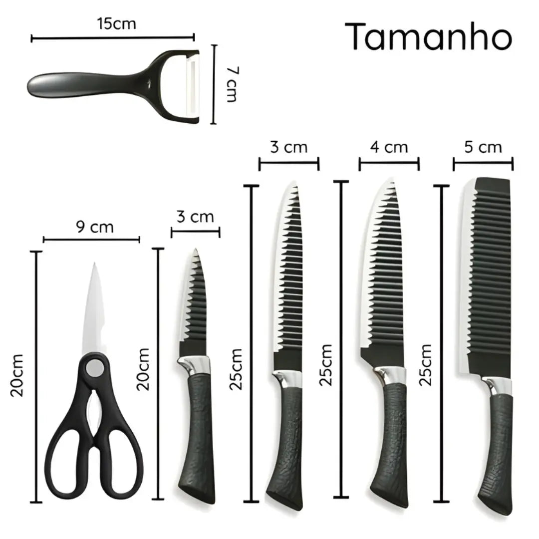 StonePro® - Kit Profissional com 4 Facas em Aço Carbono +2 Brindes: Tesoura e Descascador