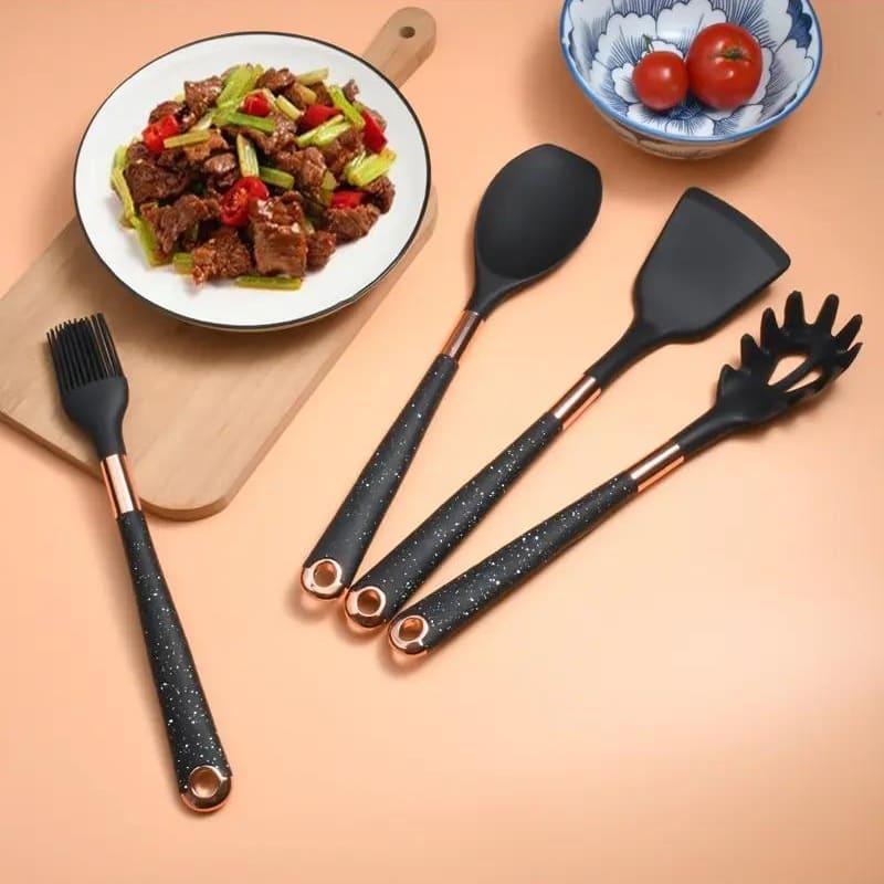 Kit Utensílios de Cozinha Silicone 10 Peças Com Organizador Rosé Elegance Home