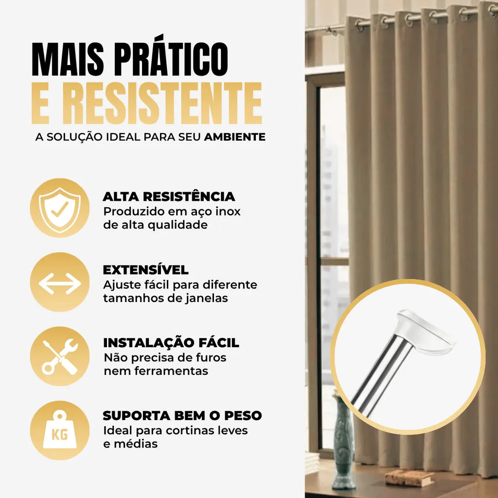 SmartPro® - Varão Extensível de Cortina Ajustável (Instalação Sem Furos e Sem Sujeira) - Frete Grátis!