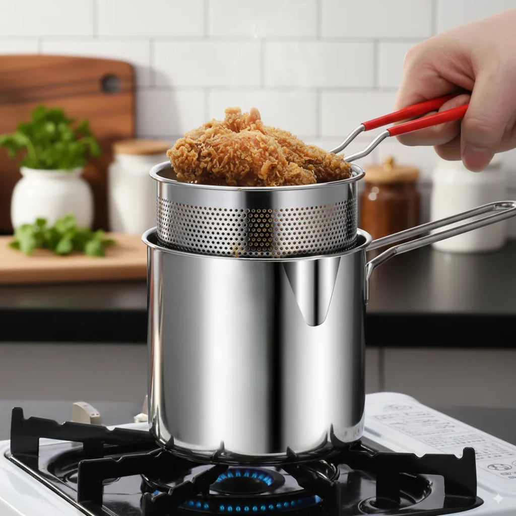 Panela Fritadeira Com Cesto Inox FryChef® + Brinde: Espátula de Inox