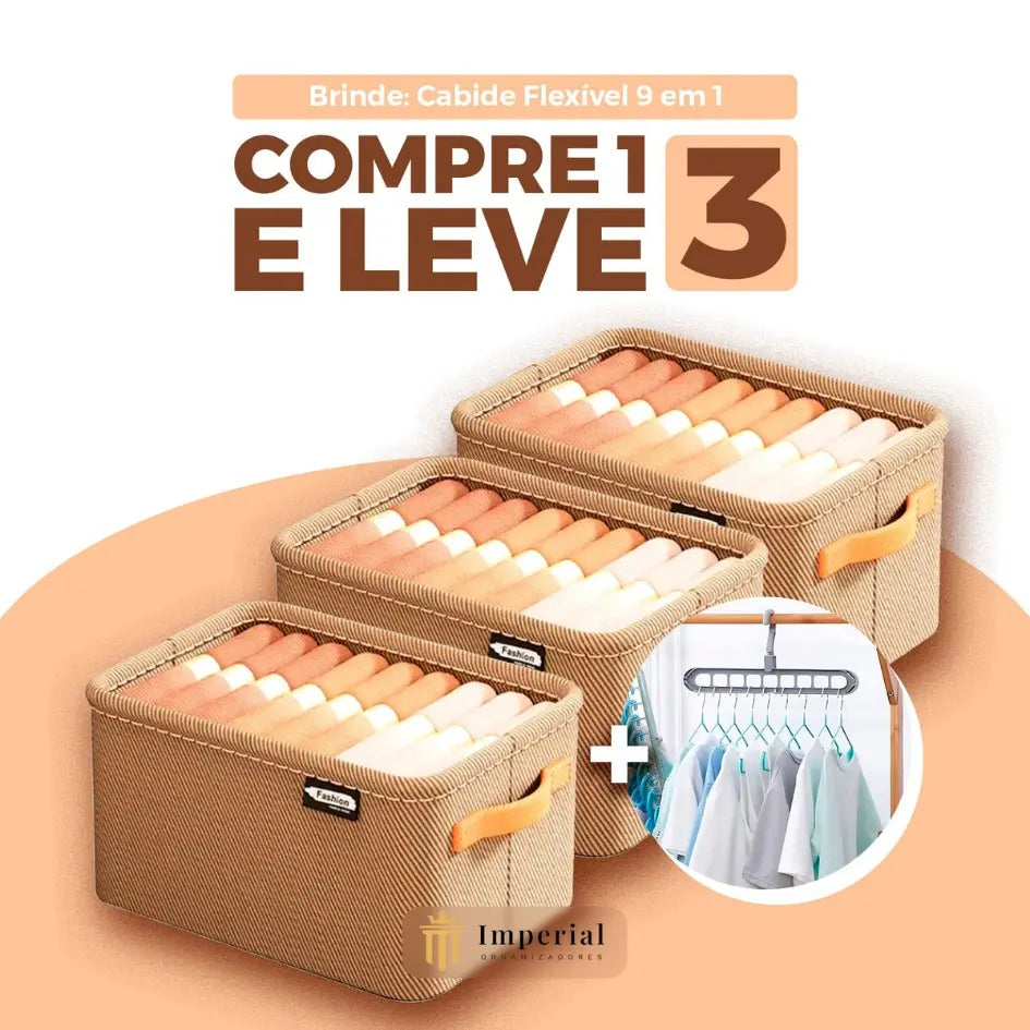 [Compre 1 Leve 3] Organizador de Roupas Dobrável Imperial Box® + Brinde: Cabide Flexível 9 em 1